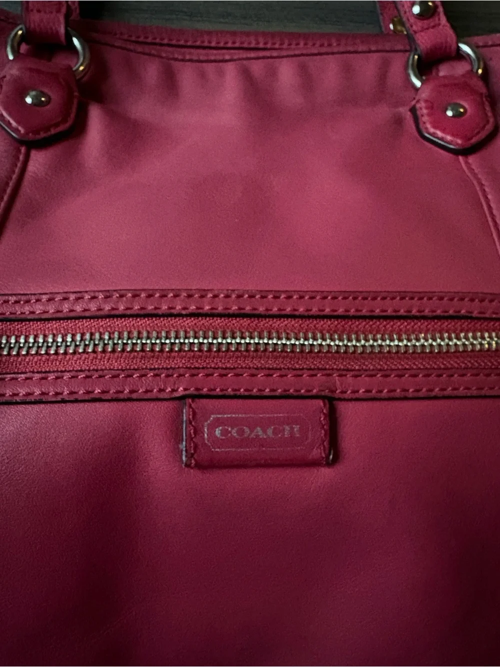 Coach Coral-Pink Leather Shoulder Tote Fair Condition